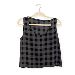 Eileen Fisher Black & Grey Buffalo Plaid Scoop Neck Tank Top Size S